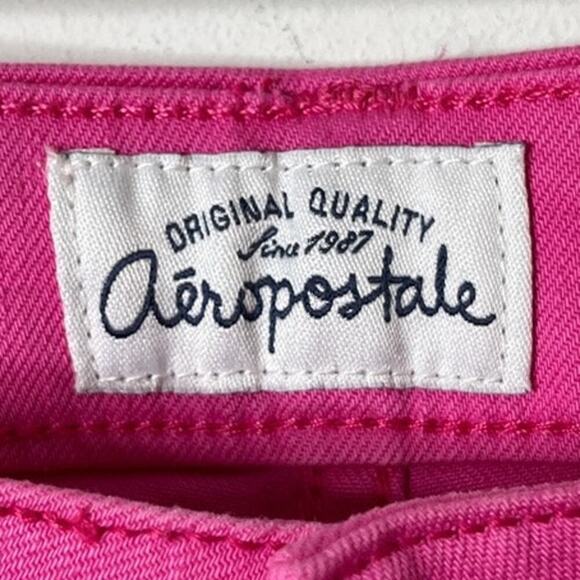 Aeropostale Women's Jean Midi Shorts 9/10 Barbie Pink Stretch Denim Cuffed Hem - Picture 4 of 6